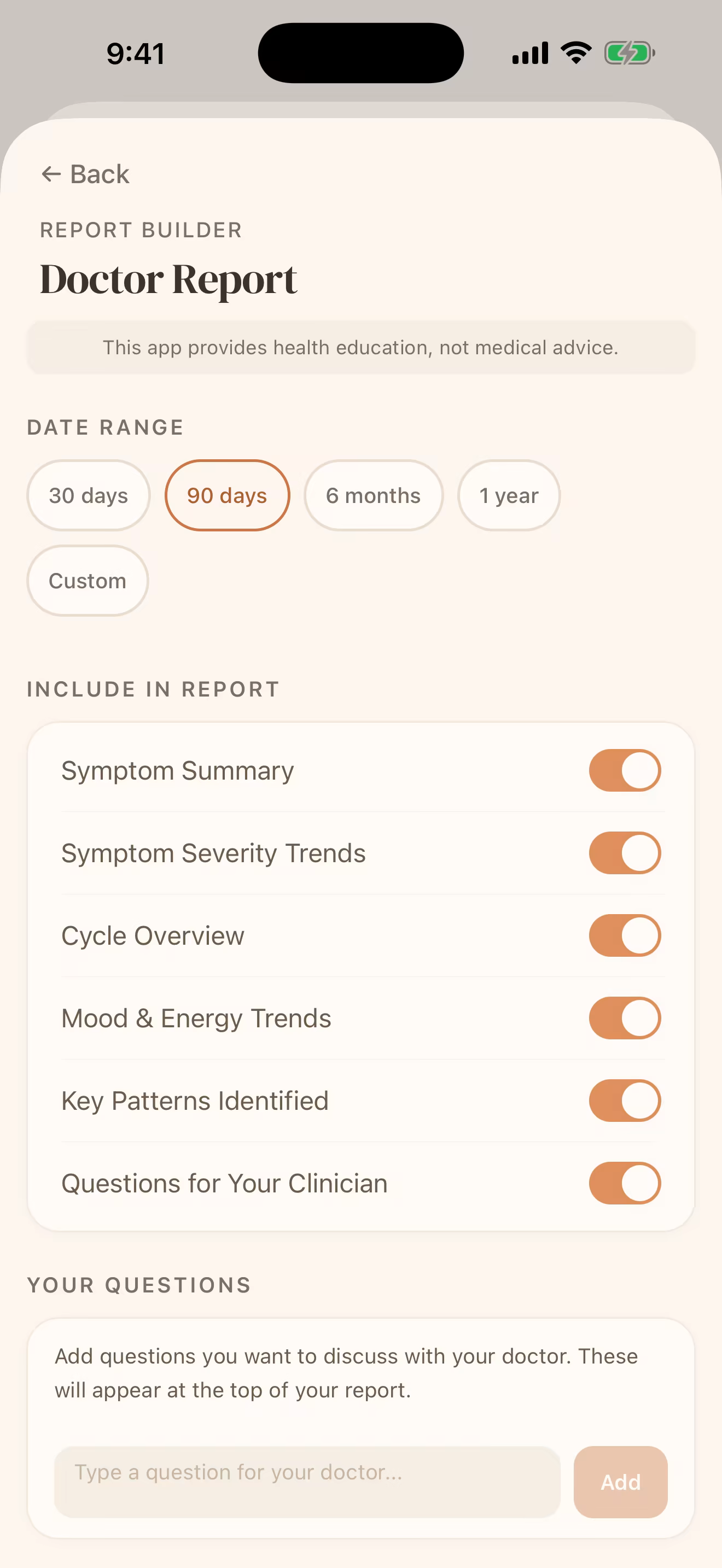 Svarene Doctor Report builder with selectable report sections